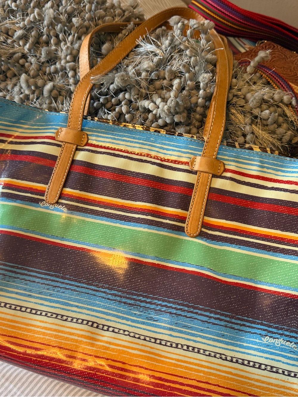 Consuela Striped Tote in Yellow, Green, Blue, Red, Orange and Tan